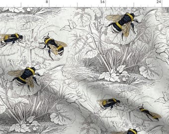Bumble Bee Fabric - Humble Bee Honey Bee Floral Flowers By Magnoliacollection - Vintage Bee Cotton Fabric By The Yard With Spoonflower