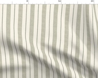 Ticking Stripes Fabric - Dark Sage On Cream by littlearrowdecor - Classic Striped Vertical Stripes Fabric by the Yard by Spoonflower