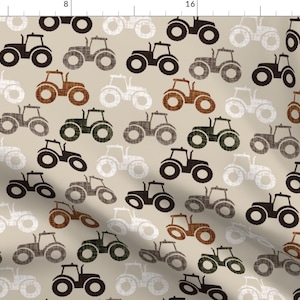 Neutral Tractors Fabric - Tractors Tan, Sand, Brown, Olive Green By Ivieclothco - Earth Tone Cotton Fabric by the Yard with Spoonflower