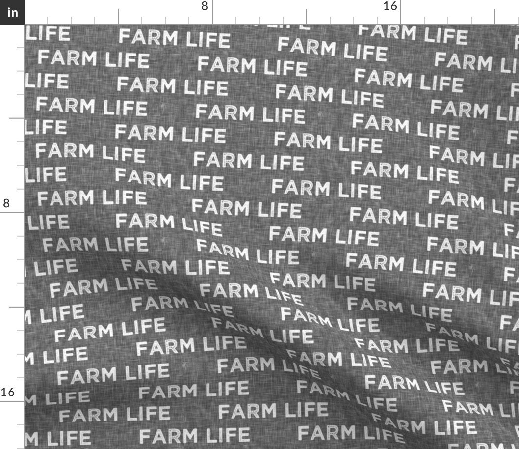 Farm Life Gray Typography Fabric Farm Life Grey Linen Etsy