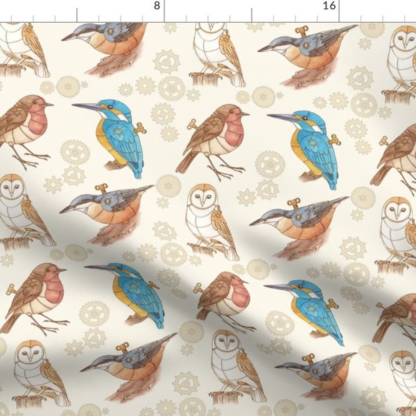 Steampunk Fabric - Steampunk Clockwork Birds By Hazel Fisher Creations - Steampunk Cotton Fabric By The Yard With Spoonflower