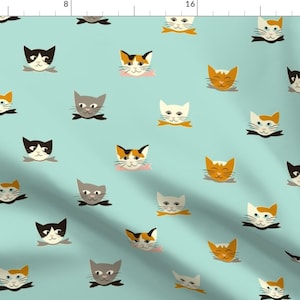 Vintage Cats Fabric - Vintage Kitties By Mintgreensewingmachine - Cute Retro Animals Cotton Fabric By The Yard With Spoonflower