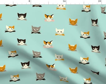 Vintage Cats Fabric - Vintage Kitties By Mintgreensewingmachine - Cute Retro Animals Cotton Fabric By The Yard With Spoonflower