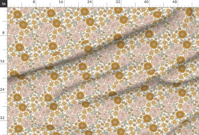 Mustard Gold Blush Fabric - Golden Floral by indybloomdesign - Western Floral Feminine Meadow Wildflowers Fabric by the Yard by Spoonflower image 2