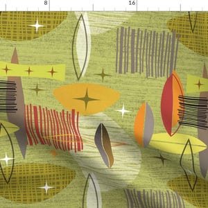 Atomic Age Fabric - Mid Century Modern Graphic Green By Theodesign - Faux Textured Retro 1950s Cotton Fabric By The Yard With Spoonflower