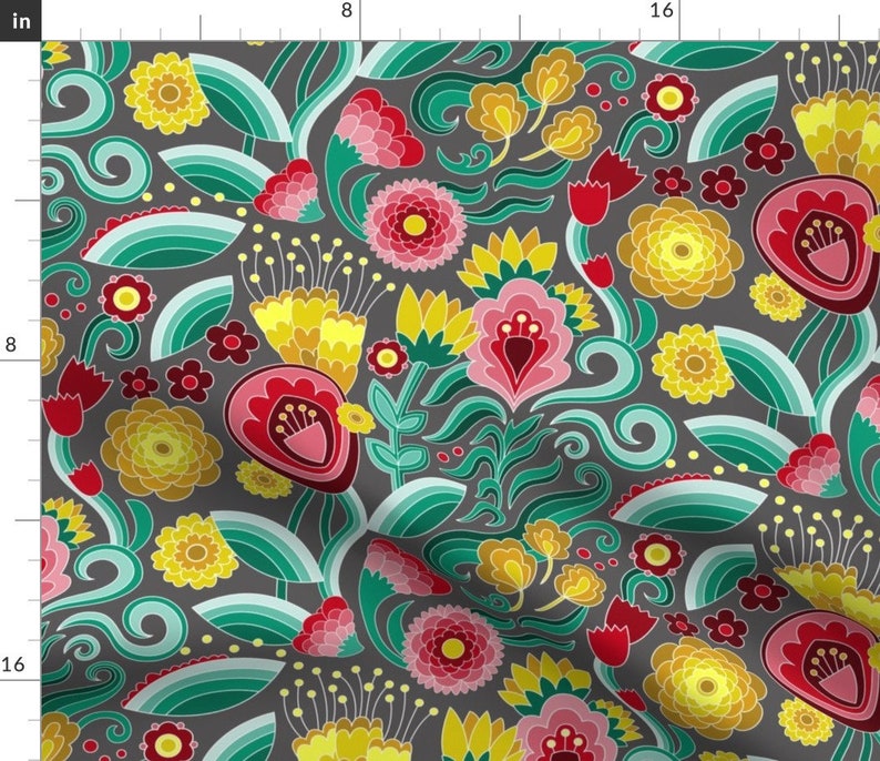 Jewel Tone Floral Fabric Jewel Tone Floral by Dunnspun Etsy