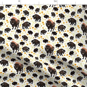 Buffalo Fabric - Bison 1 By Jadegordon - Buffalo Bison Southwestern Boho Nursery Animal Yellow Cotton Fabric By The Yard With Spoonflower