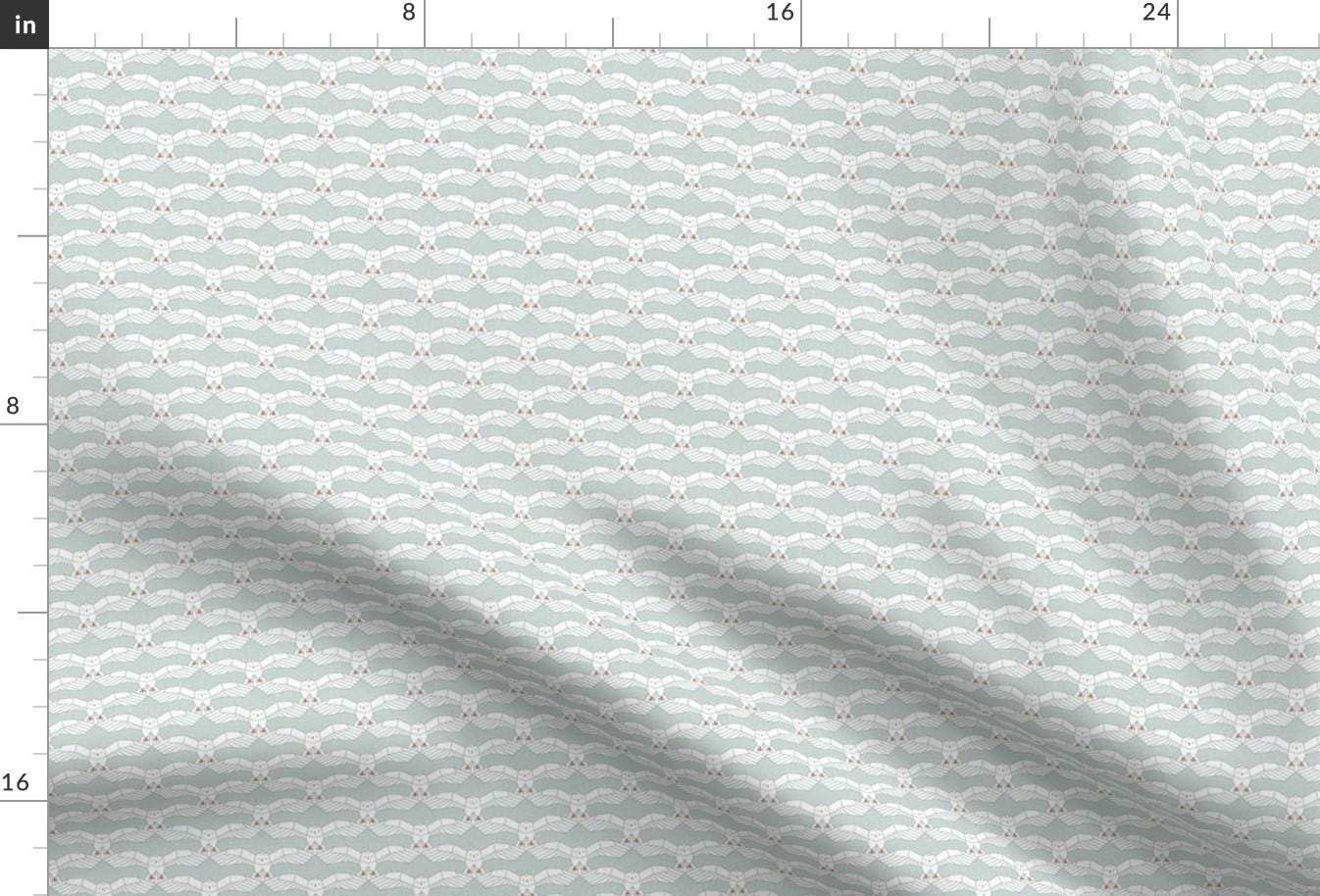 Snowy Owl Fabric - Snowy Owl Geo By Devondesignco - Mint Blue White Kids Bird Winter Nursery Cute Co
