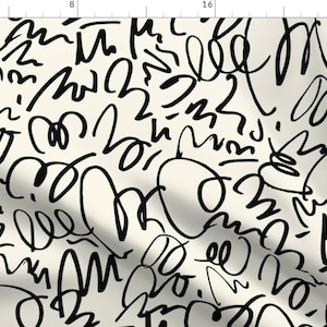 Scribbles Fabric - Free Marker by malyskastudio -  Black White Modern Art Hand Drawn Freehand Doodles Fabric by the Yard by Spoonflower
