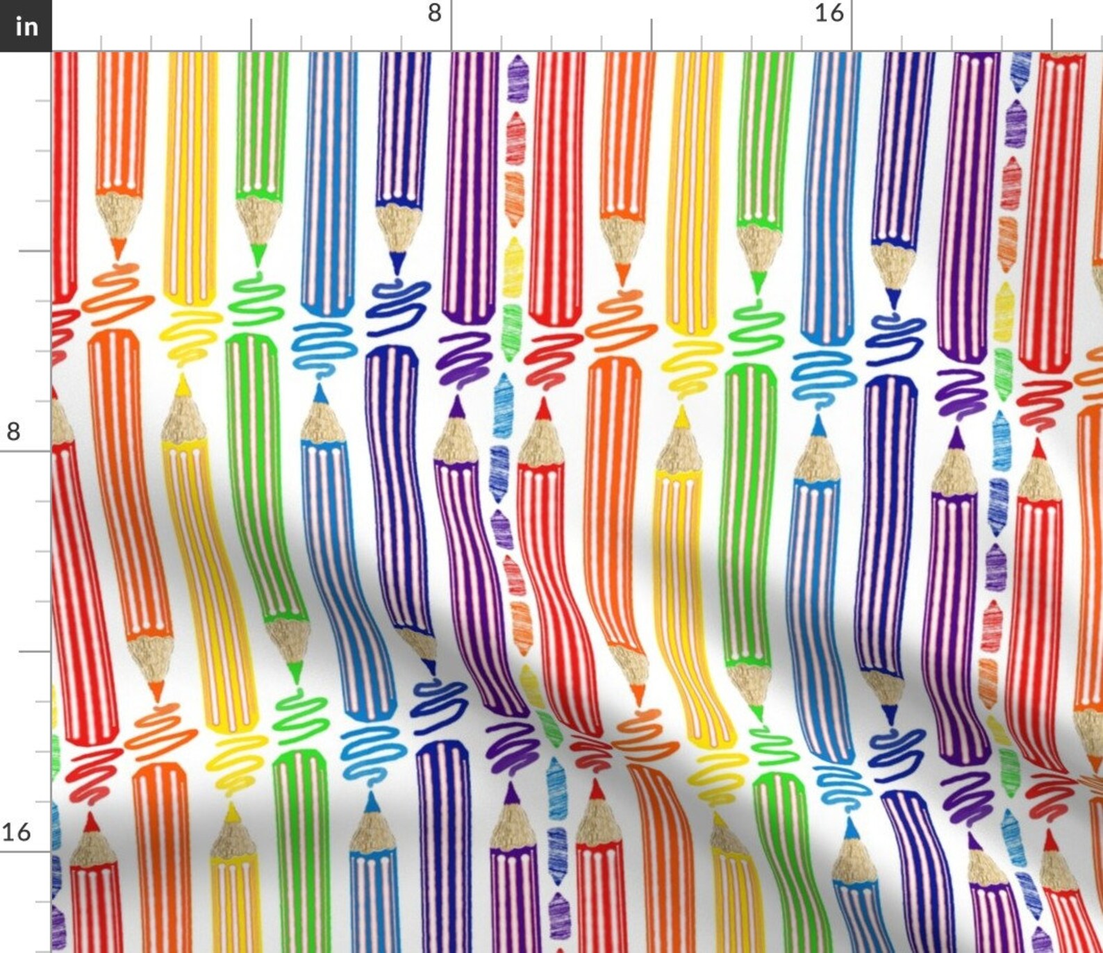 Rainbow Pencils Fabric Colored Pencils white Background by Etsy