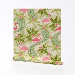 Tropical Wallpaper - Flamingo Paradiso By Studioxtine - Tropical Custom Printed Removable Self Adhesive Wallpaper Roll by Spoonflower