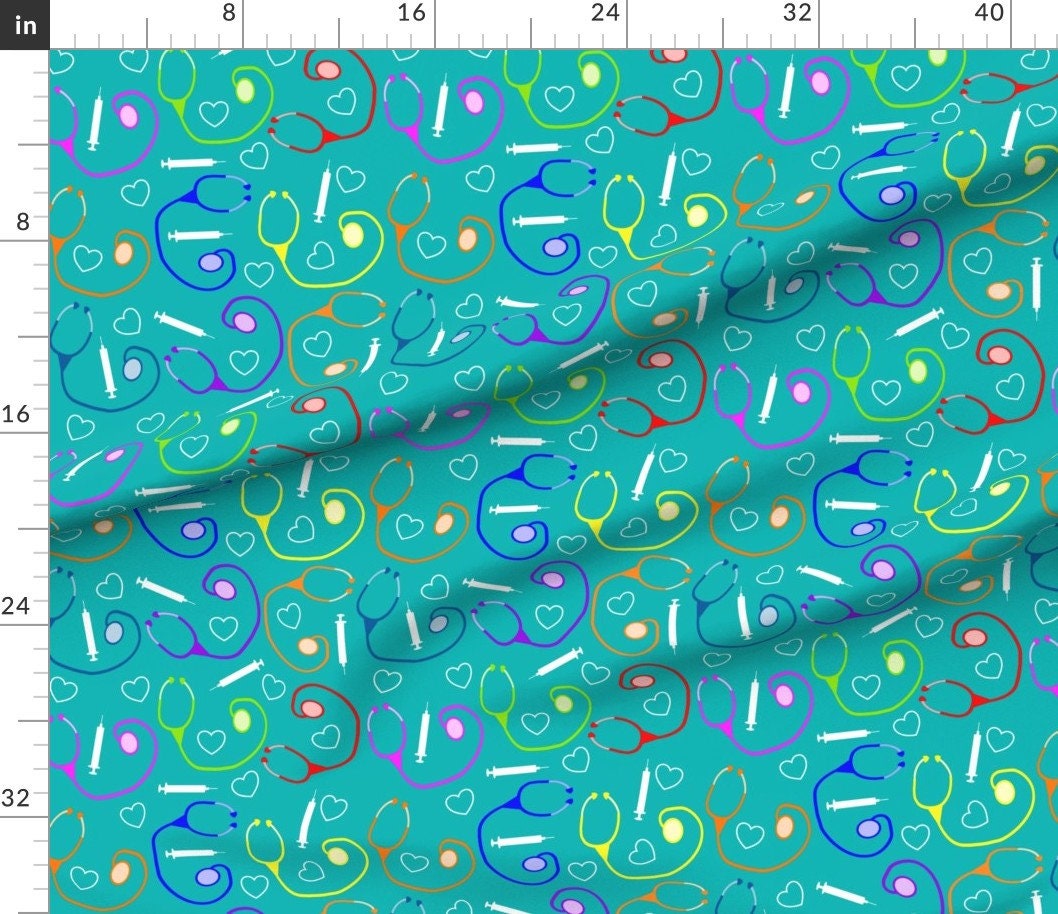 Medical Theme Fabric Nurse Medical Theme Teal by Hot4tees Etsy