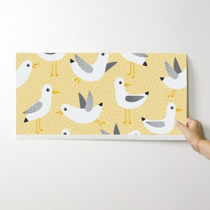 Birds Wallpaper - Seagulls On Yellow By Heleenvanbuul - Birds Yellow Custom Printed Removable Self Adhesive Wallpaper Roll by Spoonflower image 9