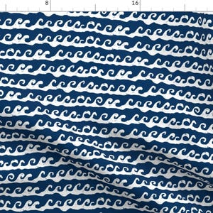 Waves Fabric - Waves Summer Ocean Nautical Nursery Kids White Navy By Charlottewinter - Nursery Cotton Fabric By The Yard With Spoonflower