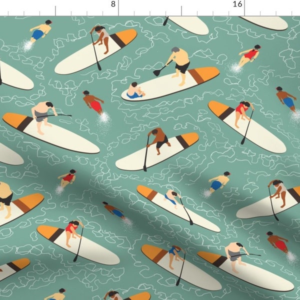 Paddle Board Fabric - Paddle Boards And Swimmers By Vinpauld - Water Summer Beach Kids Tropical Cotton Fabric By The Yard With Spoonflower