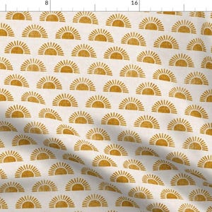 Block Print Sun Fabric - Small Scale Sunshine Block Print Boho Sun Golden By Littlearrowdecor - Cotton Fabric by the Yard with Spoonflower