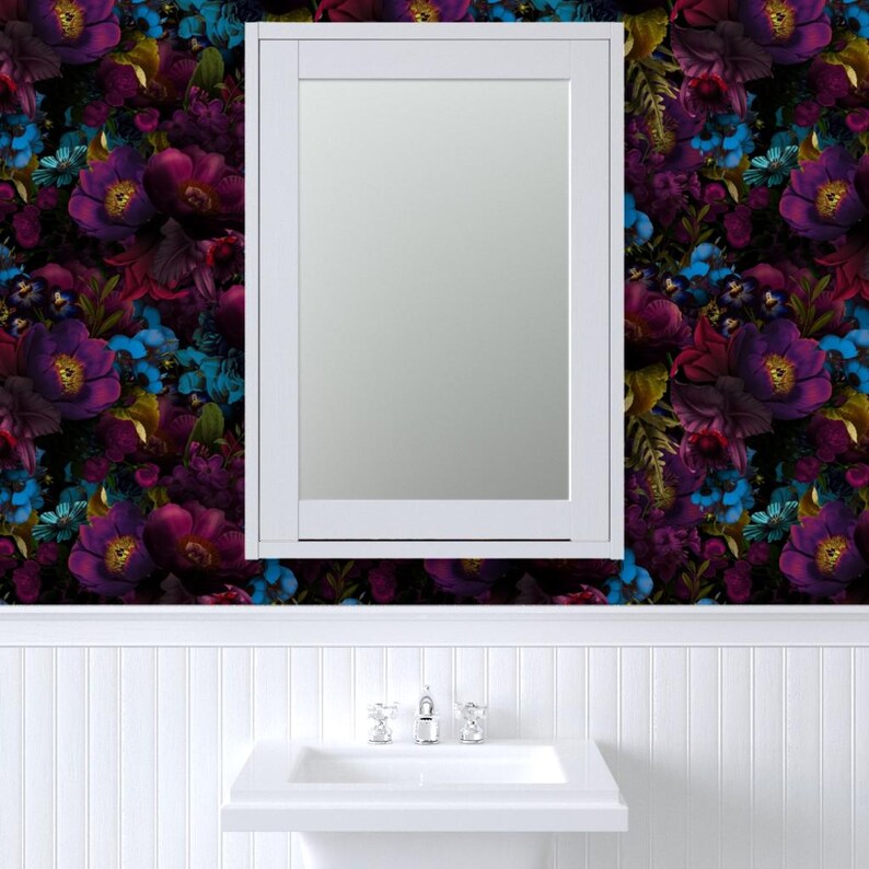 Dark Floral Wallpaper - Moody Florals By Utart - Mystic Night By Utart - Garden Bold Removable Self Adhesive Wallpaper Roll by Spoonflower image 8