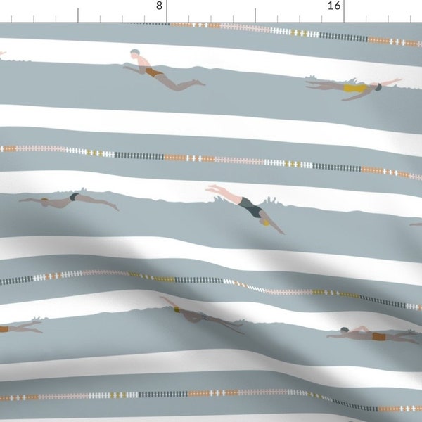 Swimming Laps Gray Lines Fabric - Swimming Laps Breton Stripes By Booboo Collective - Swim Cotton Fabric By The Yard With Spoonflower