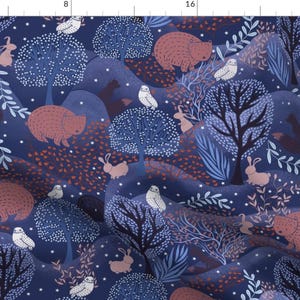 Dark Magical Forest Fabric - Hidden Hideaway by patruschka - Woodland Creatures Wild Animals Whimsical Fabric by the Yard by Spoonflower