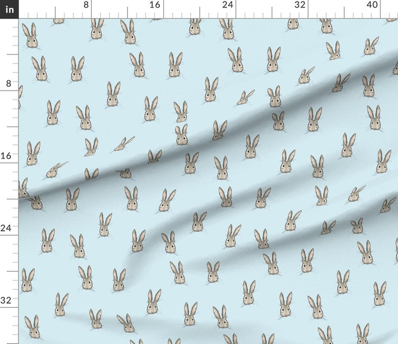 Rabbit Fabric Sweet Rabbit on Blue by Taraput Woodland - Etsy