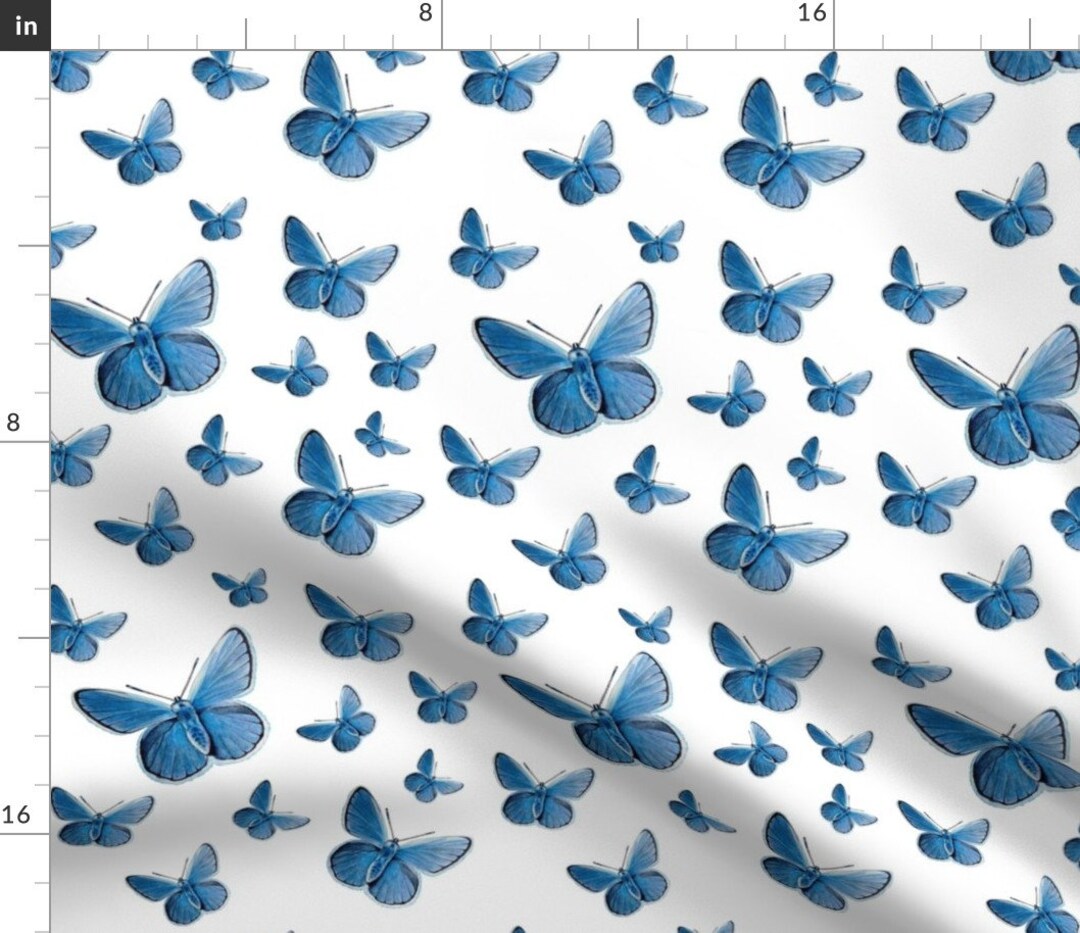 Butterflies Fabric Blue Butterfly Flight by Redbriarstudio Etsy