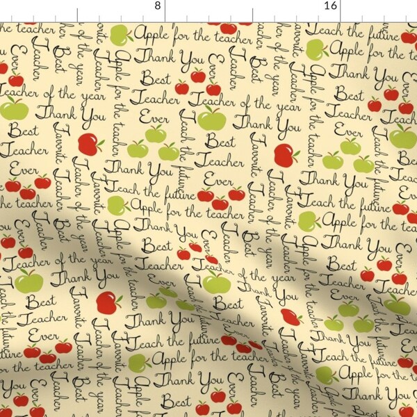 School Apples Fabric - Apple For The Teacher By Pamelachi - Text Education Gift Learning Class Cotton Fabric By The Yard With Spoonflower