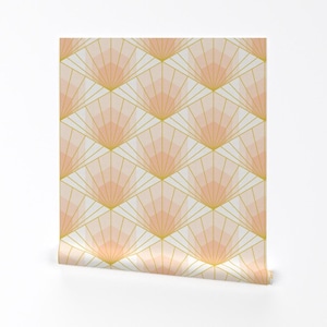 Art-Deco-Tapete - Hex-Deco-Sonnenaufgang von Pippa Schal - Beige-Orange-Geometrische Retro-Sonne-Entfernbare selbstklebende Tapetenrolle von Spoonflower