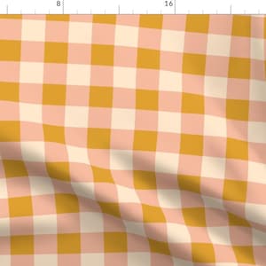 Plaid Fabric - Pink Gingham Large by sarahxoclark - Gingham Pink Yellow Mustard Beige Spring Fall Easter Fabric by the Yard by Spoonflower