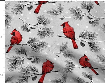 Cardinals In The Snow Fabric - Cardinals In The Snow By Pinky Wittingslow - Cardinal Birds Winter Cotton Fabric By The Yard With Spoonflower