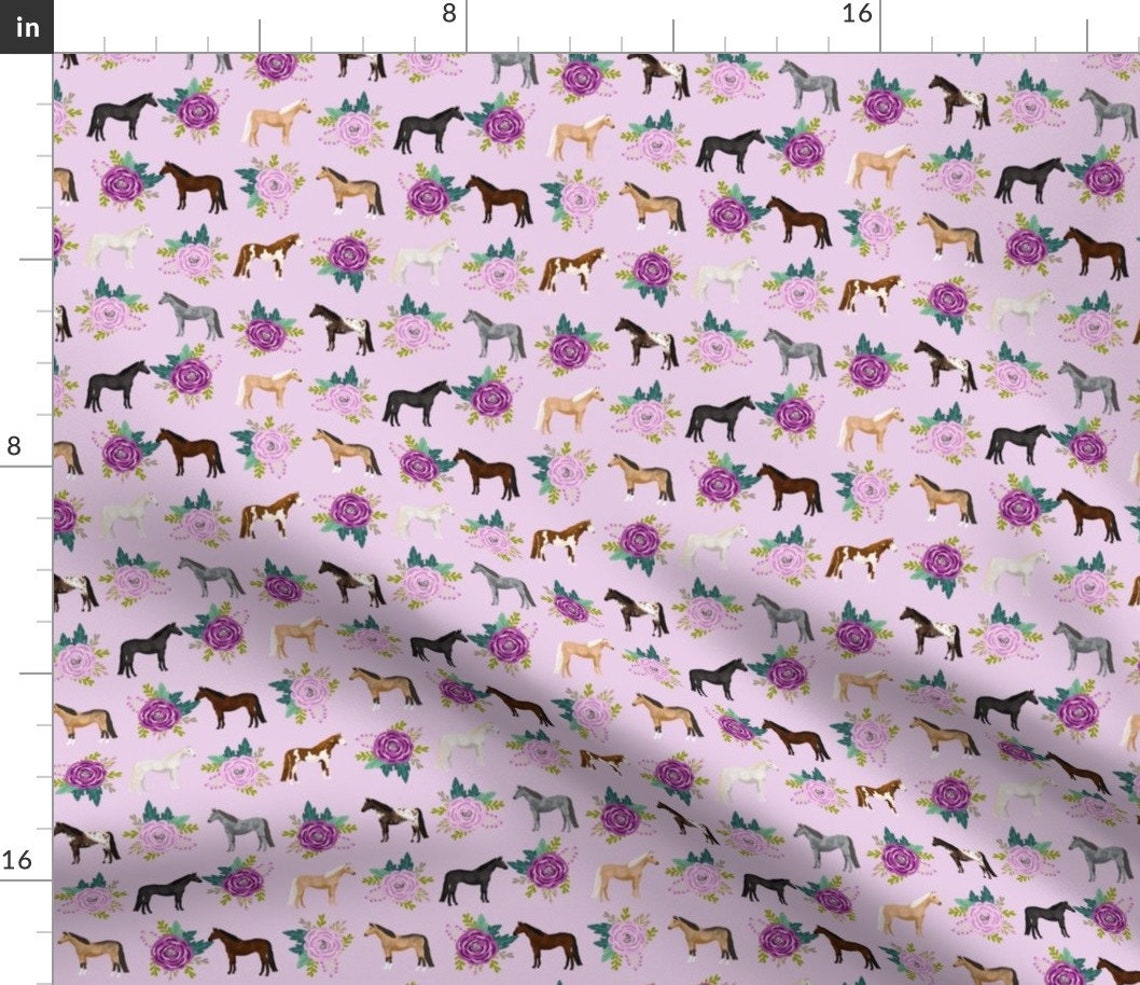 Floral Horse Fabric Horse Flowers Horses Riding Lovers Mixed Etsy