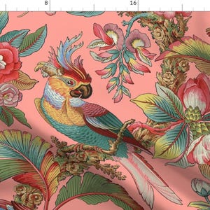 Parrot Fabric - Edwardian Parrot Duchess By Peacoquettedesigns - Tropical Bird Floral Upholstery Cotton Fabric By The Yard With Spoonflower