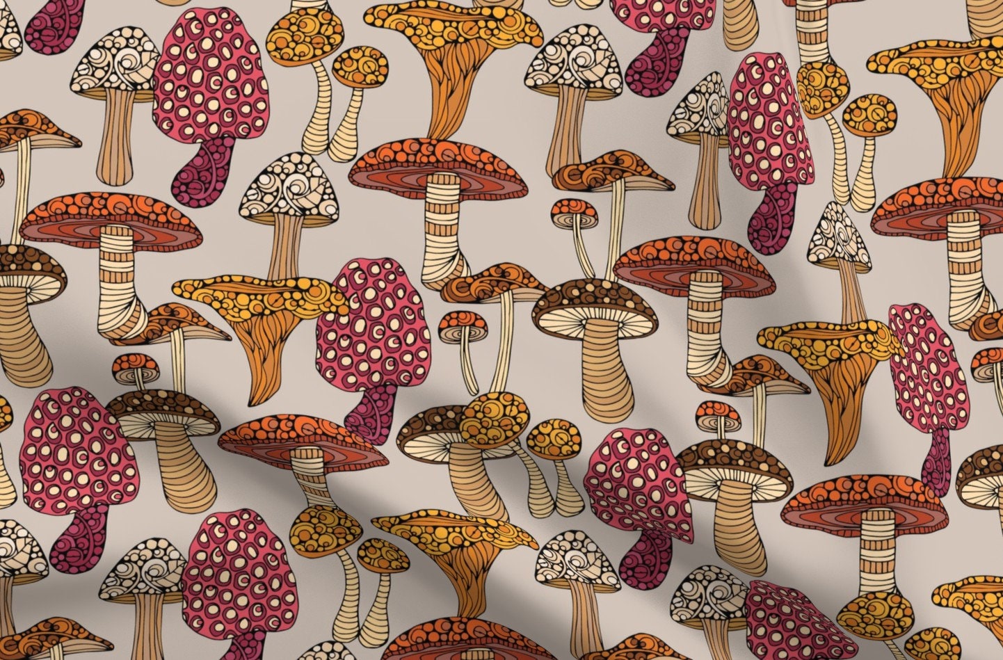Woodland Mushroom Fabric Mushrooms Light Bk By | Etsy