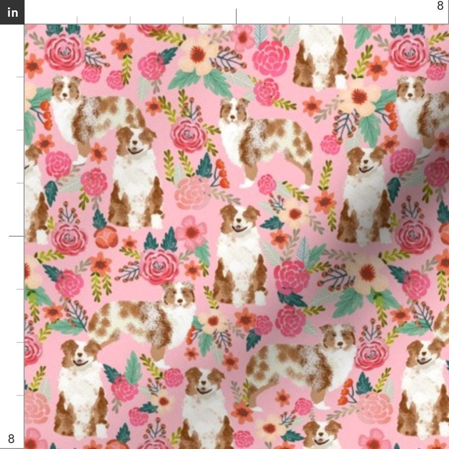 Aussie Dog Floral Fabric Aussie Dog Floral Fabric Red Merle Etsy