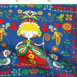 Swedish Folk Art Fabric - Swedish Folk By Gnoppoletta - Swedish Folk Art Cotton Fabric By The Yard With Spoonflower