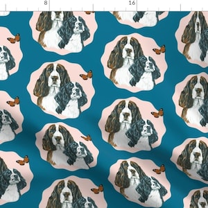 Spaniel Fabric - English Springer Spaniel Portrait By Bow Lady Design - Curious Pup Dog Pet Cotton Fabric By The Yard With Spoonflower