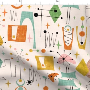 Mid-Century Modern Fabric - Space Age Time Travel van bruxamagica - Fel pastel retro geïnspireerde atoomtijdperkstof op maat gesneden door Spoonflower