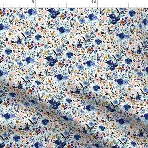 Watercolor Floral Blue Spring Tiny Blossoms Fabric - Anali Floral By Crystal Walen - Floral Cotton Fabric By The Yard With Spoonflower