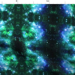 Galaxy Fabric - Blue and Green Space Stars By Inspirationz - Outer Space Nerd Science Cotton Fabric By The Yard With Spoonflower