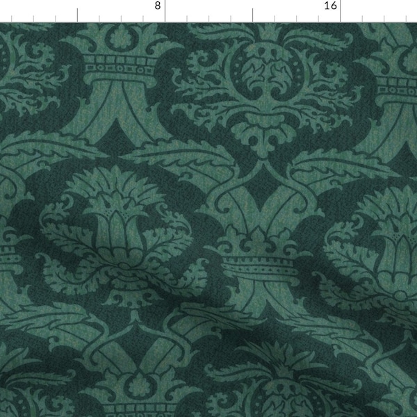 Victorian Damask Fabric - Ottoman Damask by muhlenkott - Edwardian Renaissance Antique Green Teal Royalty  Fabric by the Yard by Spoonflower