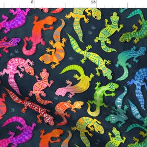Reptilia Fabric - Bright Rainbow Geckos By Adenaj - Black Rainbow Lizard Gecko Kids Science Cotton Fabric By The Yard With Spoonflower