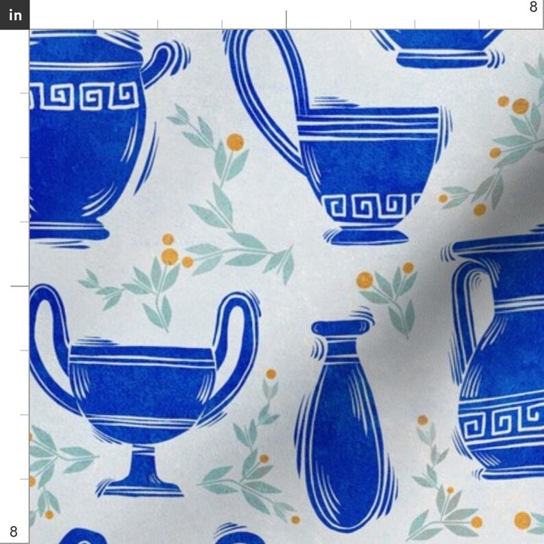 Greek Pottery Fabric Greece Art by Torysevas Santorini Etsy