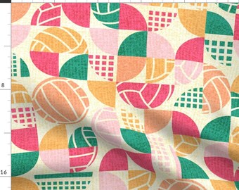 Geometric Sports Fabric - Preppy Volleyball by sabina_bala - Retro Bright Volleyball Ball Bauhaus Net Game Fabric by the Yard by Spoonflower