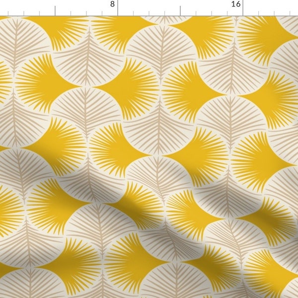 Tropics Fabric - Tropical Geometry - Yellow By Innamoreva - Tropics Yellow Beige Gingko Leaves Cotton Fabric By The Yard With Spoonflower