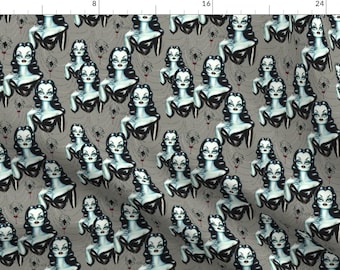 Goth Gray Vampires Fabric - Vampire Vixen By Miss Fluff - Goth Halloween Vampire Spider Web Cotton Fabric By The Yard With Spoonflower