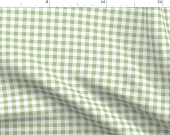 Gingham Fabric - Basil Gingham By Lilyoake - Light Green Checkered Gingham Plaid Cotton Fabric By The Yard With Spoonflower