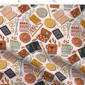 Cozy Reading Fabric - I Love To Read Knitting Patterns By Dj-V - Pink Orange Books Yarn Needle Cotton Fabric By The Yard With Spoonflower