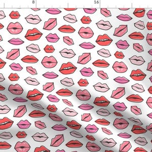Love Fabric - Lips Kiss Valentine Lipstick Love Red Pink By Caja Design - Love Cotton Fabric By The Yard With Spoonflower