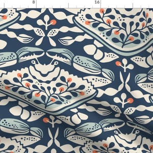 Blue Crab Fabric - Crab Parade by heidi-abeline - Coastal Floral Whimsical Coastal Summer Beach Crustacean Fabric by the Yard by Spoonflower image 1