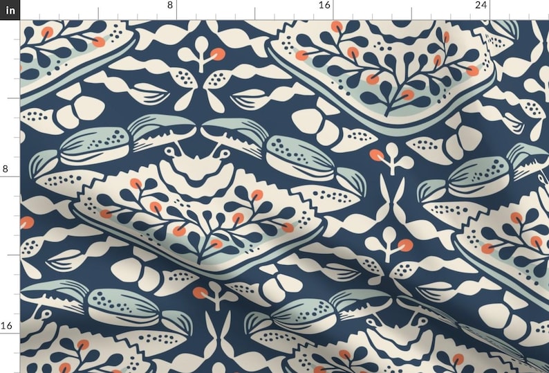 Blue Crab Fabric - Crab Parade by heidi-abeline - Coastal Floral Whimsical Coastal Summer Beach Crustacean Fabric by the Yard by Spoonflower image 1