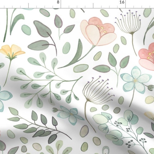 Delicate Watercolor Flowers Fabric Whimsical Floral by Etsy